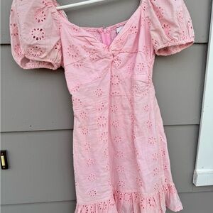 Hello Molly Pink Eyelet Puff-Sleeve Dress